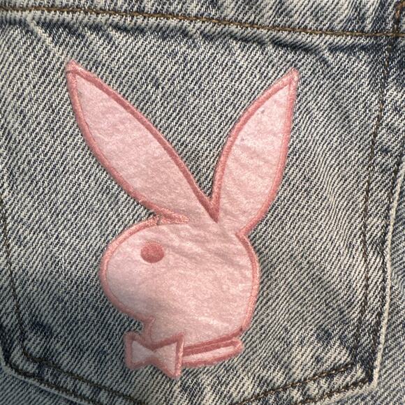 Playboy By PacSun Light Wash Denim Jeans Pink Bunny Logo Distressed Size 23 - Picture 8 of 8